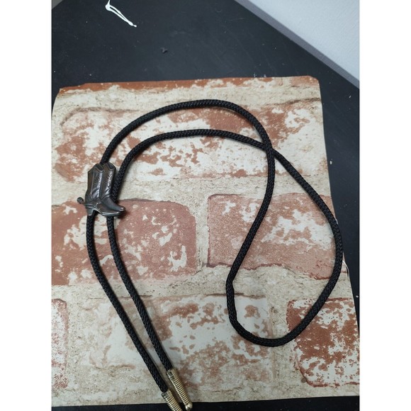 Western Style Bolo Rope Necktie-Boots with spurs-black and silver-Excellent - Picture 7 of 8